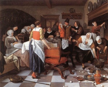  Steen Tableau - Célébrer la naissance Dutch genre peintre Jan Steen